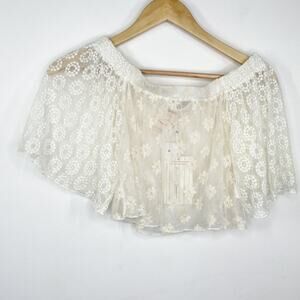 LF Native Rose Cream Woven Short‎ Sleeve Sheer Top Women's Size 8 NWT